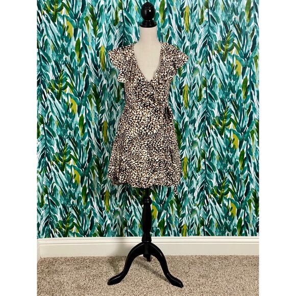 NEW Free People Jet Combo Leopard Animal Print French Quarter Wrap Mini Dress XS - Picture 2 of 11